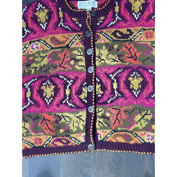 Michelle Stuart Studio VTG Cardigan Sweater Fall‎ Boho Retro Granmacore ~ M - Picture 4 of 4